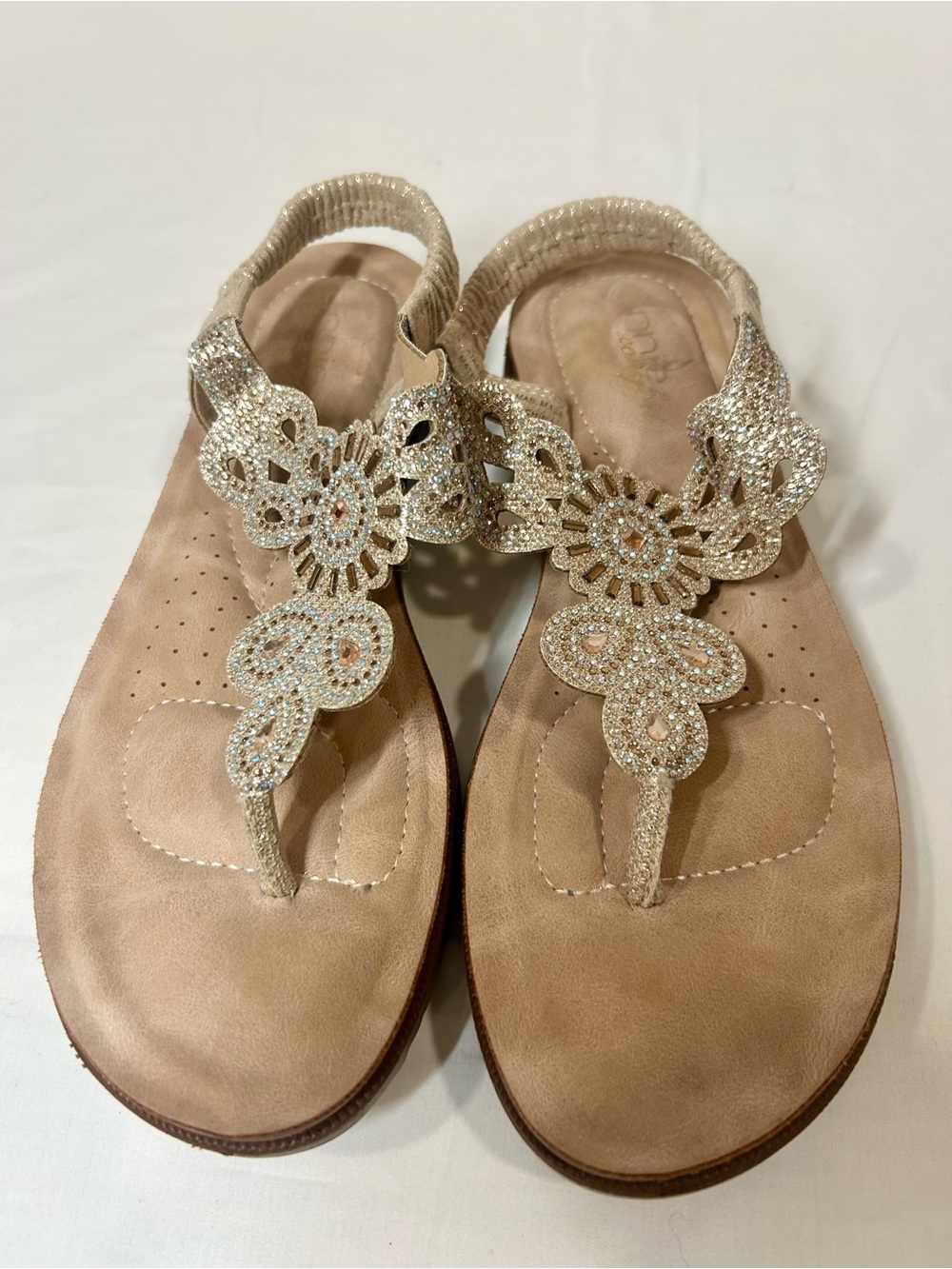 Annie Gold Jeweled T-Strap Sandals